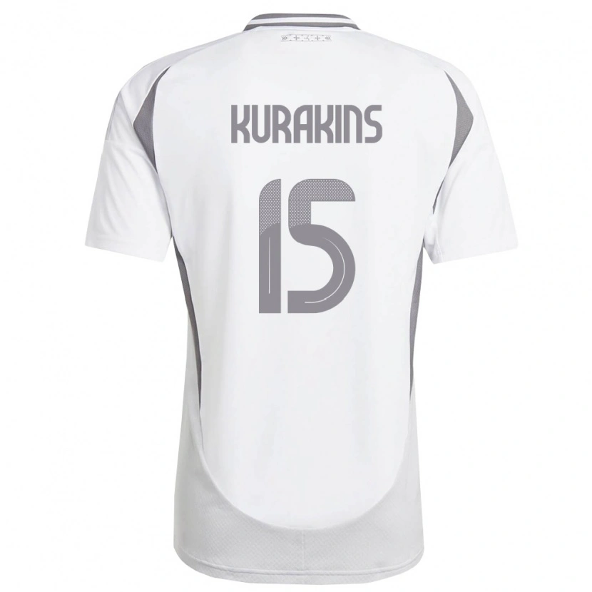 Danxen Mujer Camiseta Letonia Davids Kurakins #15 Blanco Gris Oscuro 2ª Equipación 26-28 La Camisa México