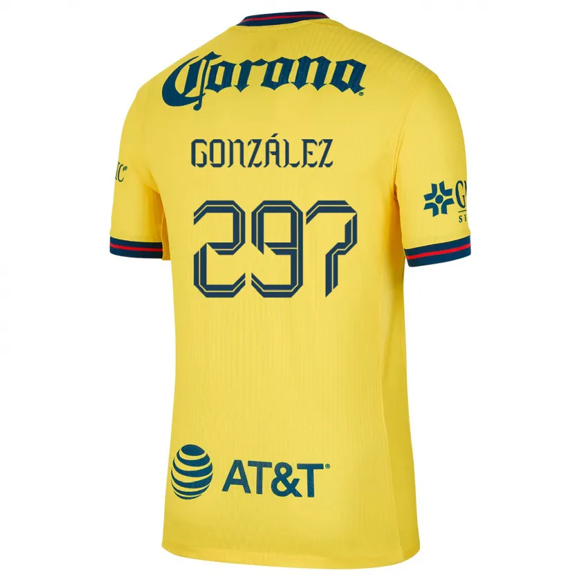 Danxen Niño Camiseta Océlotl González #297 Amarillo Azul 1ª Equipación 2024/25 La Camisa México