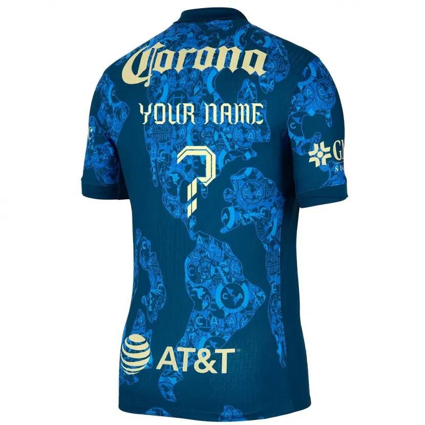 Danxen Niño Camiseta Su Nombre #0 Azul Amarillo 2ª Equipación 2024/25 La Camisa México