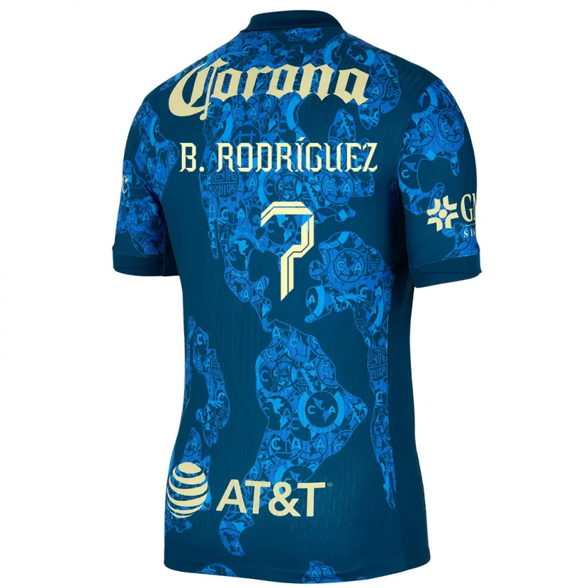 Danxen Niño Camiseta Brian Rodríguez #7 Azul Amarillo 2ª Equipación 2024/25 La Camisa México
