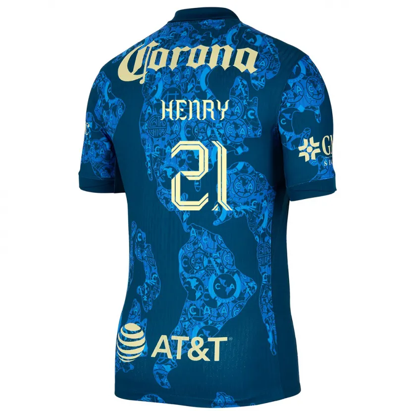 Danxen Niño Camiseta Henry Martín #21 Azul Amarillo 2ª Equipación 2024/25 La Camisa México