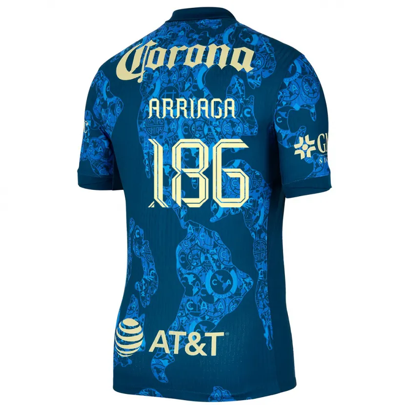 Danxen Niño Camiseta Diego Arriaga #186 Azul Amarillo 2ª Equipación 2024/25 La Camisa México