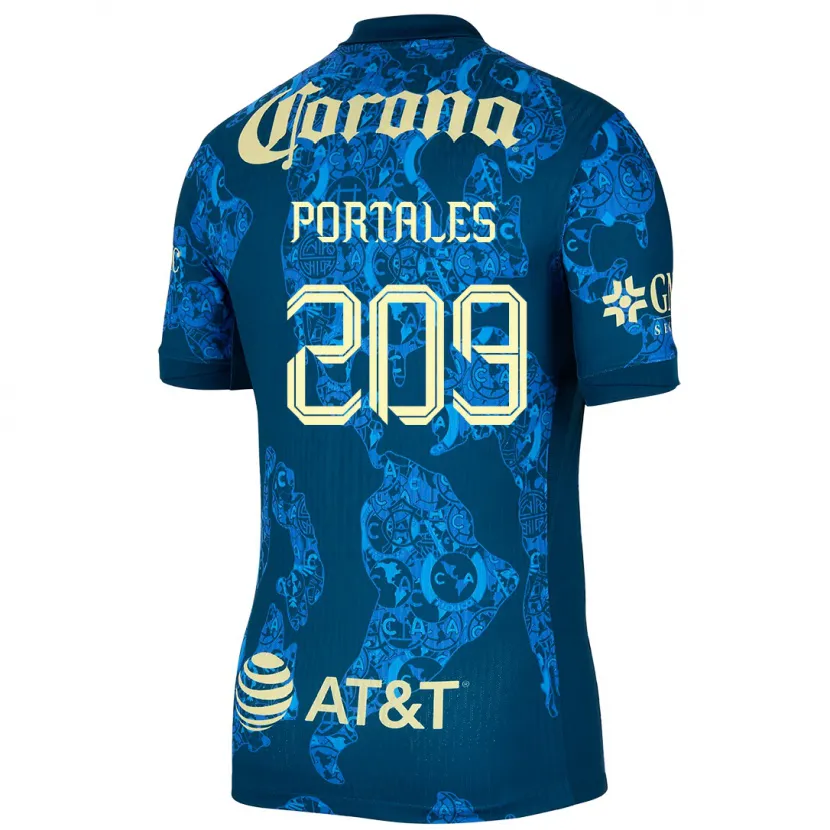 Danxen Niño Camiseta Walter Portales #209 Azul Amarillo 2ª Equipación 2024/25 La Camisa México