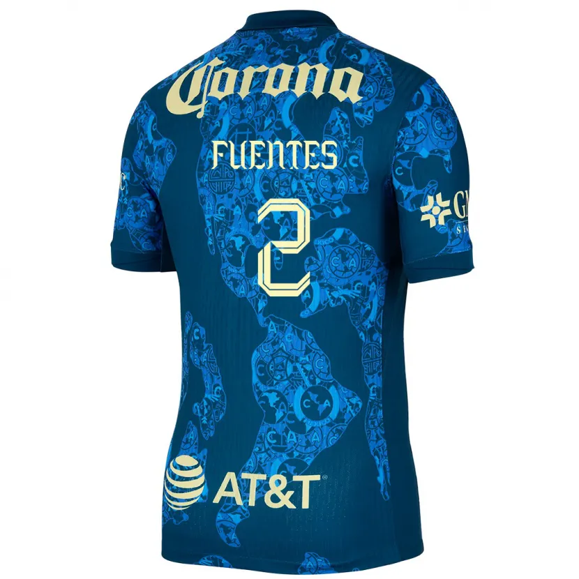 Danxen Niño Camiseta Luis Fuentes #2 Azul Amarillo 2ª Equipación 2024/25 La Camisa México