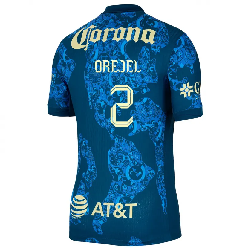 Danxen Niño Camiseta Jocelyn Orejel #2 Azul Amarillo 2ª Equipación 2024/25 La Camisa México