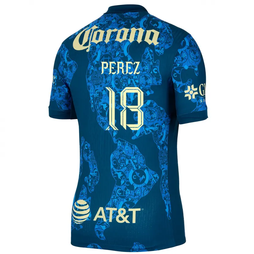 Danxen Niño Camiseta Amanda Perez #18 Azul Amarillo 2ª Equipación 2024/25 La Camisa México