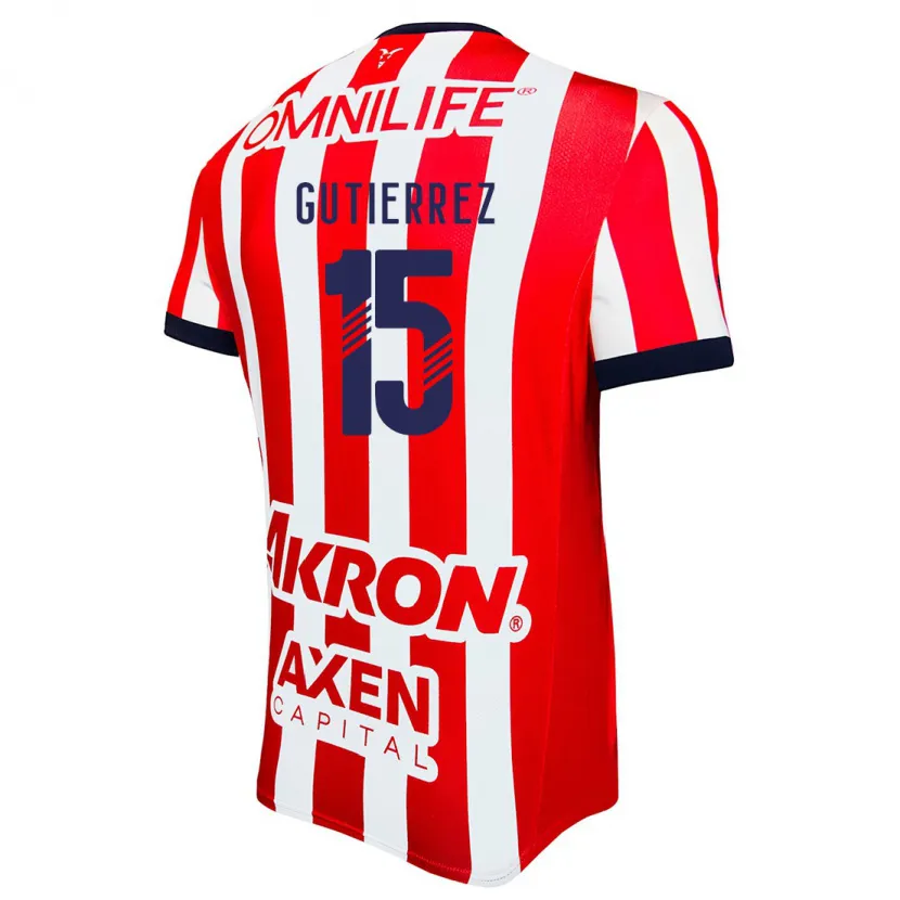 Danxen Hombre Camiseta Érick Gutiérrez #15 Rojo Blanco Azul 1ª Equipación 2024/25 La Camisa México