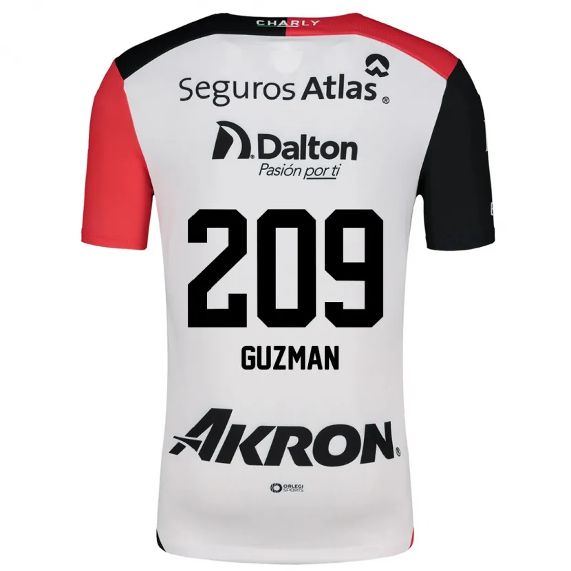 Danxen Hombre Camiseta Jorge Guzmán #209 Blanco Rojo Negro 2ª Equipación 2024/25 La Camisa México
