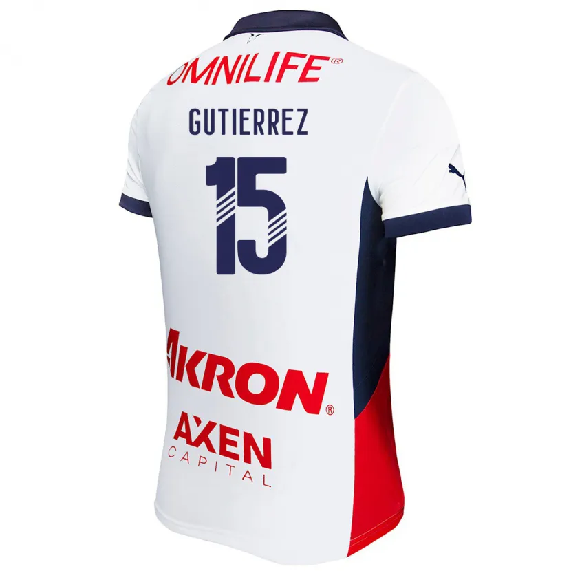 Danxen Hombre Camiseta Érick Gutiérrez #15 Blanco Rojo Azul 2ª Equipación 2024/25 La Camisa México