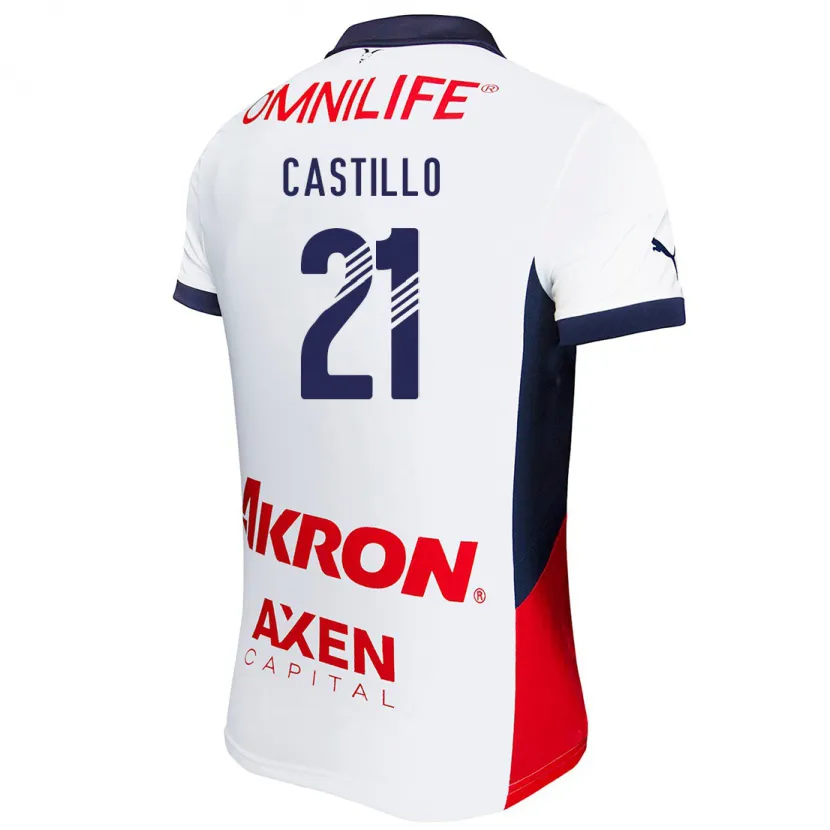 Danxen Hombre Camiseta José Castillo #21 Blanco Rojo Azul 2ª Equipación 2024/25 La Camisa México