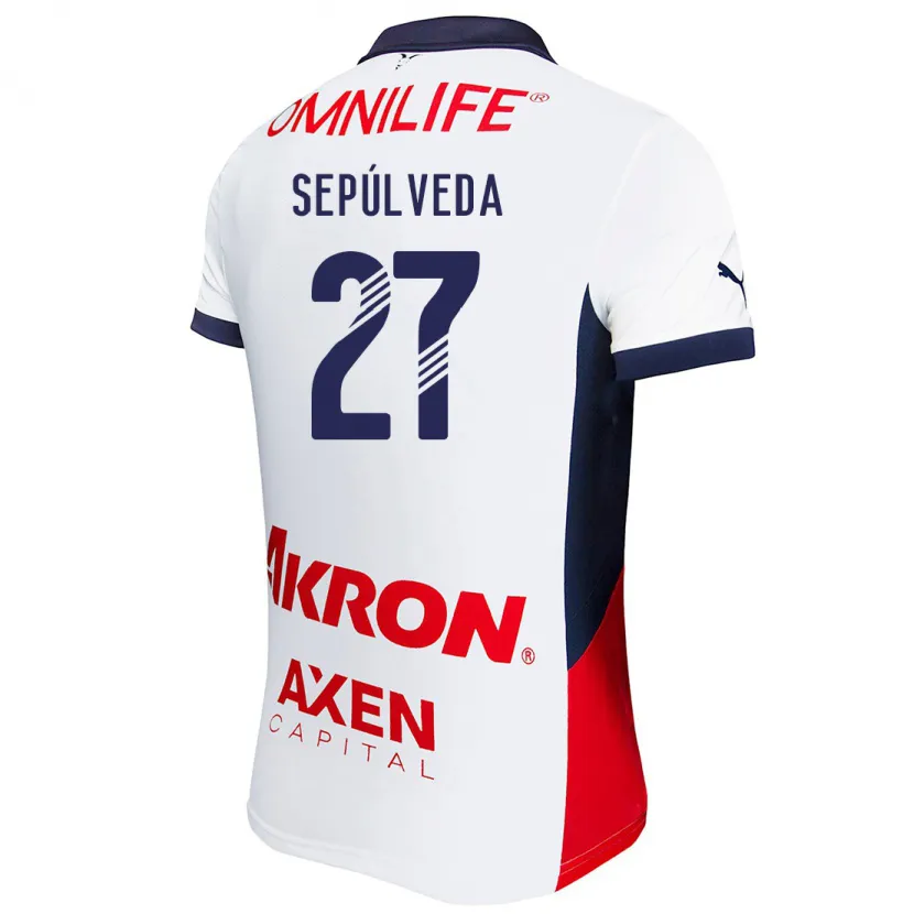 Danxen Hombre Camiseta Leonardo Sepúlveda #27 Blanco Rojo Azul 2ª Equipación 2024/25 La Camisa México
