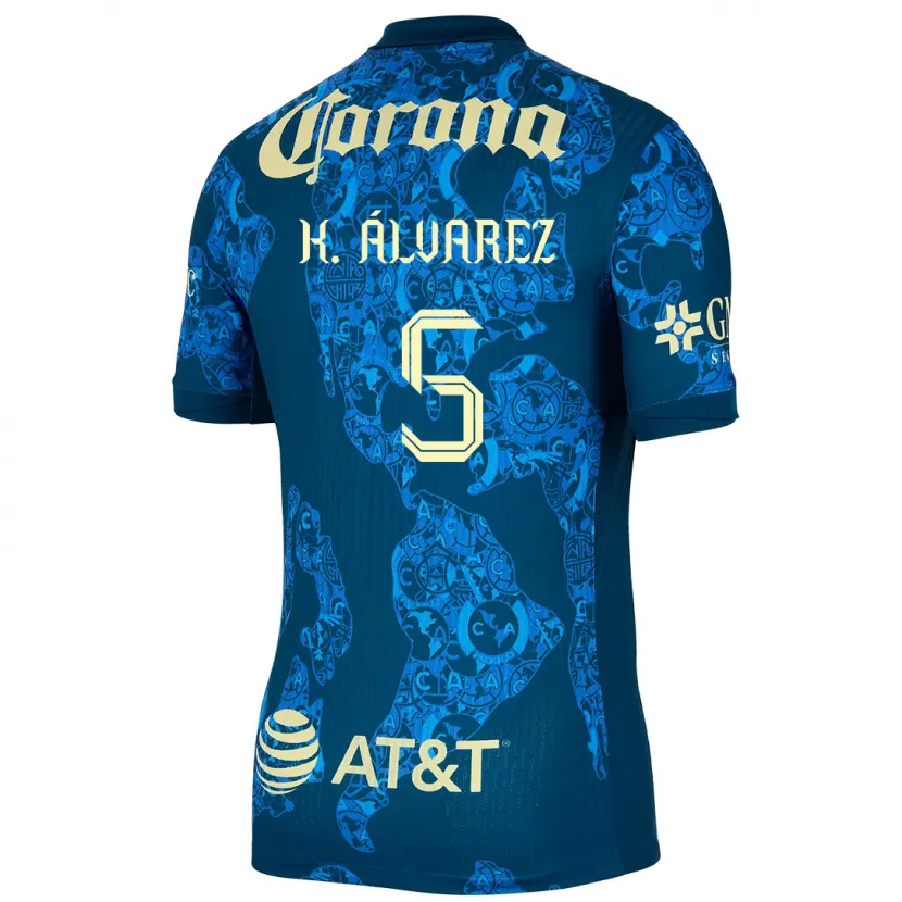 Danxen Hombre Camiseta Kevin Álvarez #5 Azul Amarillo 2ª Equipación 2024/25 La Camisa México