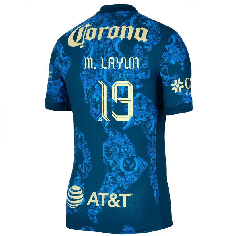 Danxen Hombre Camiseta Miguel Layún #19 Azul Amarillo 2ª Equipación 2024/25 La Camisa México