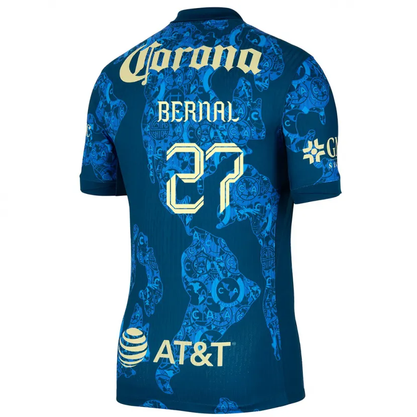 Danxen Hombre Camiseta Mayra Pelayo Bernal #27 Azul Amarillo 2ª Equipación 2024/25 La Camisa México