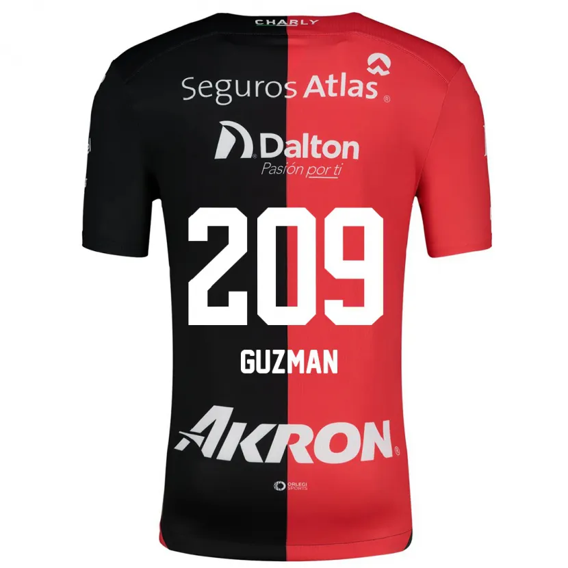 Danxen Mujer Camiseta Jorge Guzmán #209 Negro Rojo 1ª Equipación 2024/25 La Camisa México