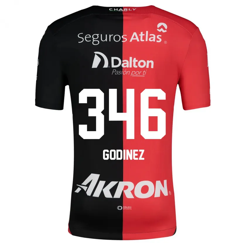 Danxen Mujer Camiseta Olmo Godínez #346 Negro Rojo 1ª Equipación 2024/25 La Camisa México