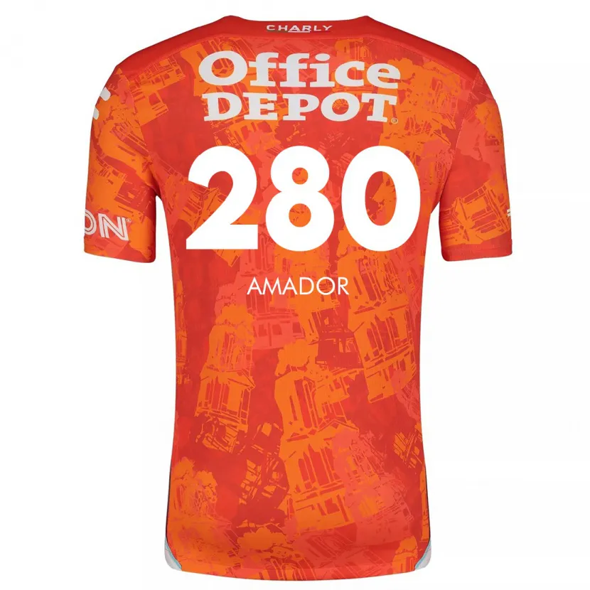 Danxen Mujer Camiseta Santiago Amador #280 Naranja Blanco 2ª Equipación 2024/25 La Camisa México
