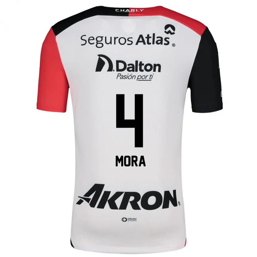 Danxen Mujer Camiseta Adrián Mora #4 Blanco Rojo Negro 2ª Equipación 2024/25 La Camisa México
