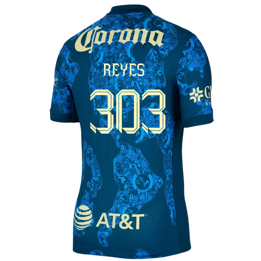Danxen Mujer Camiseta Diego Reyes #303 Azul Amarillo 2ª Equipación 2024/25 La Camisa México