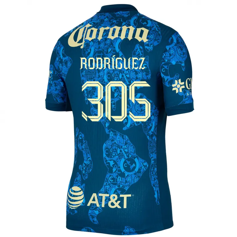 Danxen Mujer Camiseta Bryan Rodríguez #305 Azul Amarillo 2ª Equipación 2024/25 La Camisa México