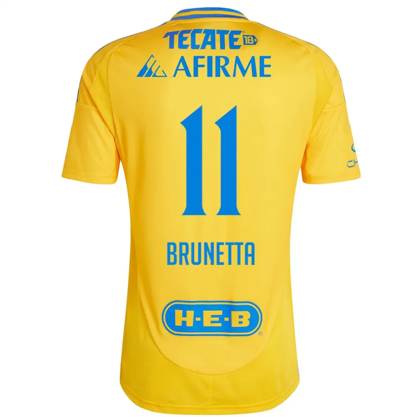 Danxen Niño Camiseta Juan Brunetta #11 Oro Amarillo 1ª Equipación 2024/25 La Camisa México