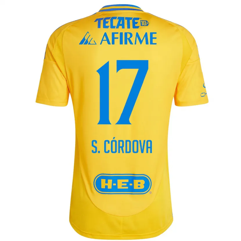 Danxen Niño Camiseta Sebastián Córdova #17 Oro Amarillo 1ª Equipación 2024/25 La Camisa México