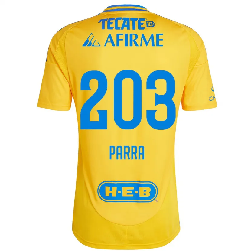 Danxen Niño Camiseta Bernardo Parra #203 Oro Amarillo 1ª Equipación 2024/25 La Camisa México
