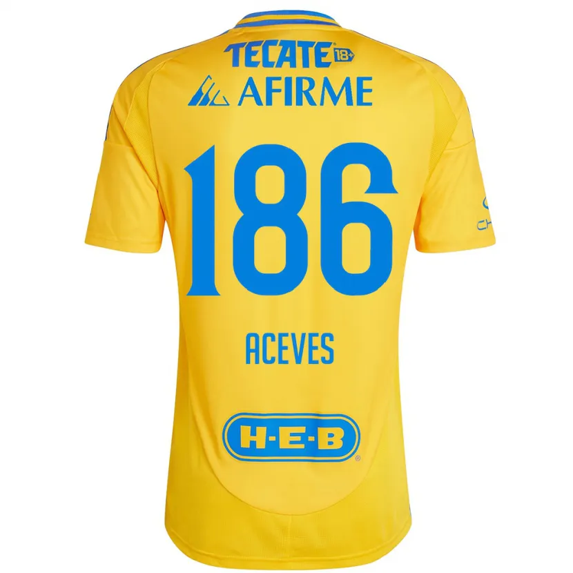 Danxen Niño Camiseta Israel Aceves #186 Oro Amarillo 1ª Equipación 2024/25 La Camisa México