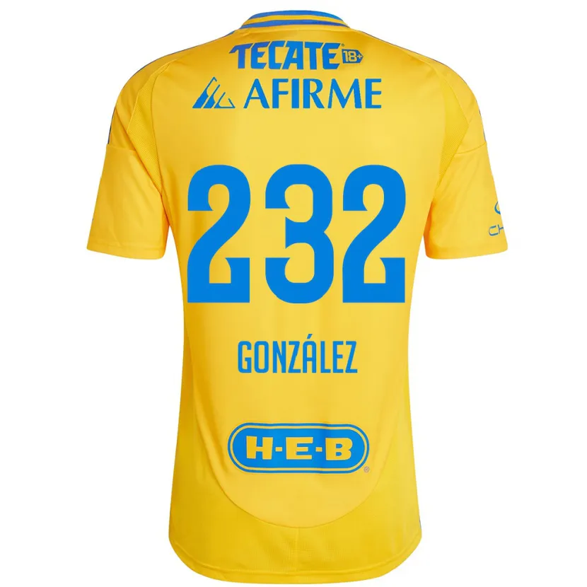 Danxen Niño Camiseta César González #232 Oro Amarillo 1ª Equipación 2024/25 La Camisa México