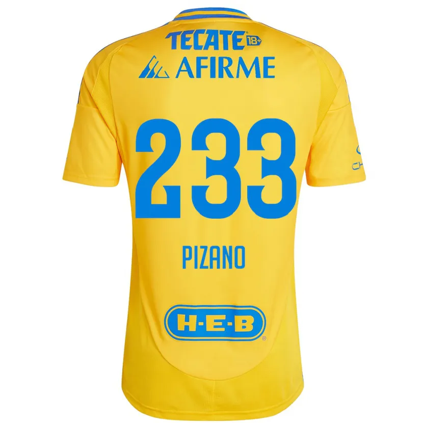 Danxen Niño Camiseta Juan Pizano #233 Oro Amarillo 1ª Equipación 2024/25 La Camisa México