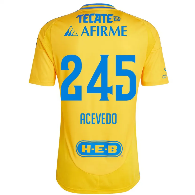 Danxen Niño Camiseta Kevin Acevedo #245 Oro Amarillo 1ª Equipación 2024/25 La Camisa México