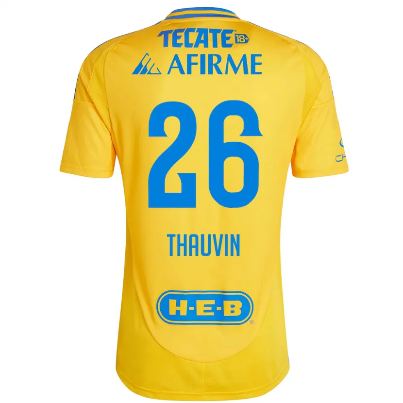 Danxen Niño Camiseta Florian Thauvin #26 Oro Amarillo 1ª Equipación 2024/25 La Camisa México