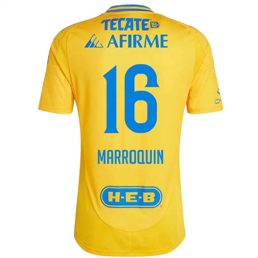 Danxen Niño Camiseta Ammanda Marroquin #16 Oro Amarillo 1ª Equipación 2024/25 La Camisa México