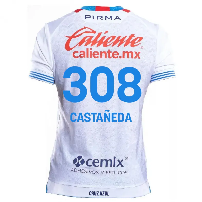 Danxen Niño Camiseta Emiliano Castañeda #308 Blanco Azul 2ª Equipación 2024/25 La Camisa México