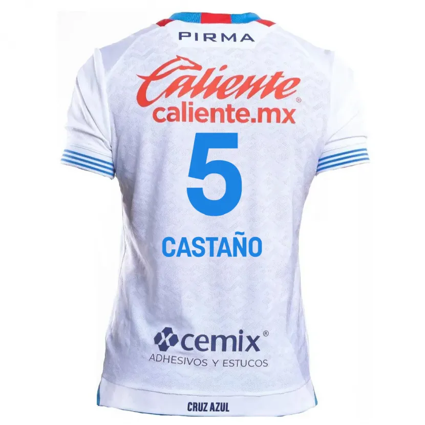 Danxen Niño Camiseta Kevin Castaño #5 Blanco Azul 2ª Equipación 2024/25 La Camisa México