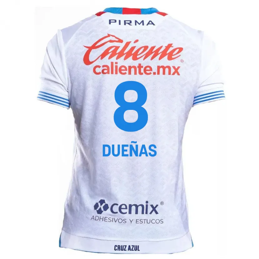 Danxen Niño Camiseta Jesús Dueñas #8 Blanco Azul 2ª Equipación 2024/25 La Camisa México