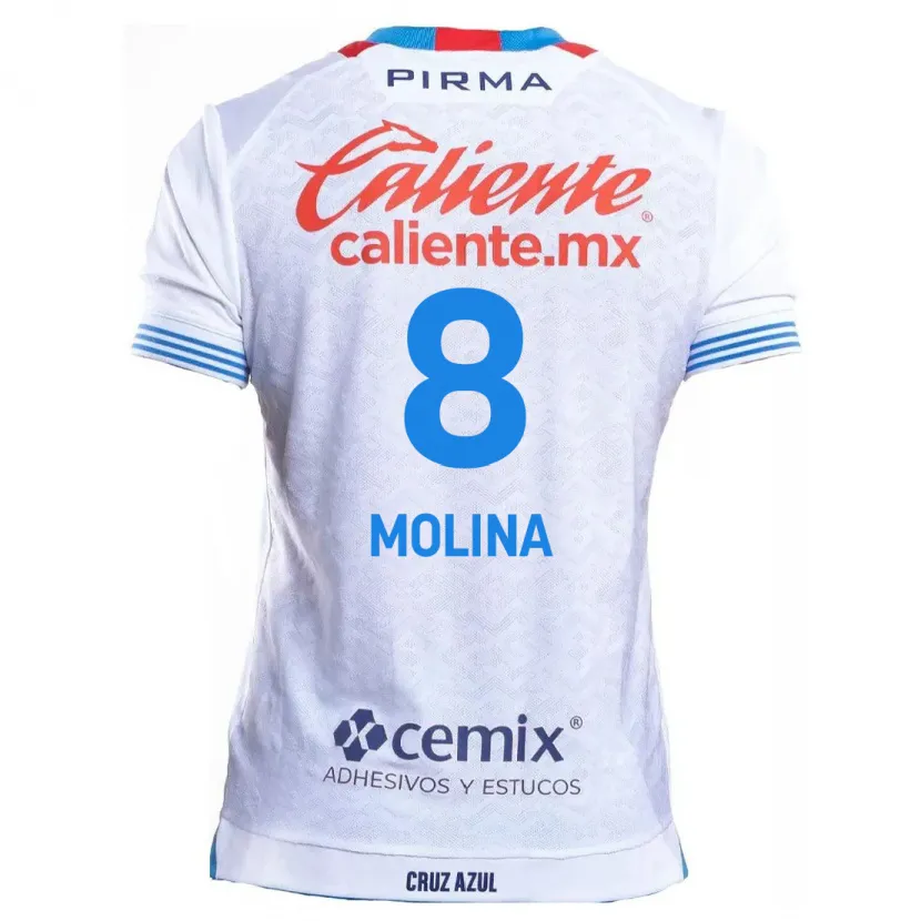 Danxen Niño Camiseta Dalia Molina #8 Blanco Azul 2ª Equipación 2024/25 La Camisa México