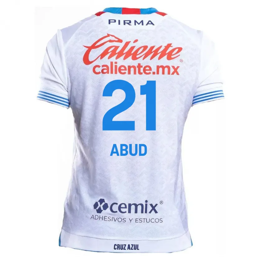 Danxen Niño Camiseta Karime Abud #21 Blanco Azul 2ª Equipación 2024/25 La Camisa México