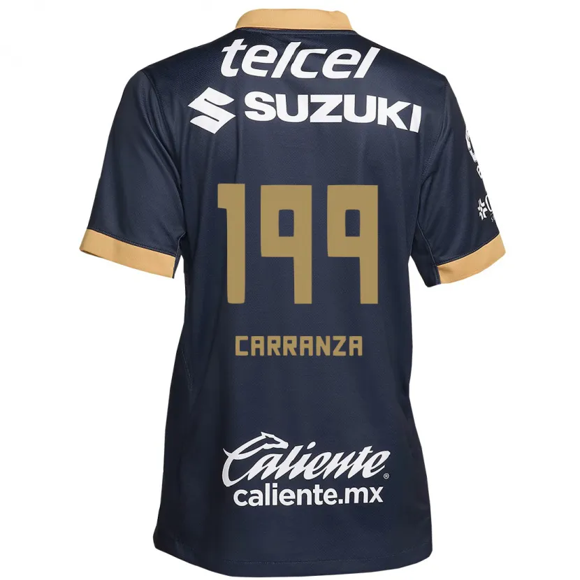 Danxen Niño Camiseta Kléber Carranza #199 Obsidiana Dorada Blanca 2ª Equipación 2024/25 La Camisa México
