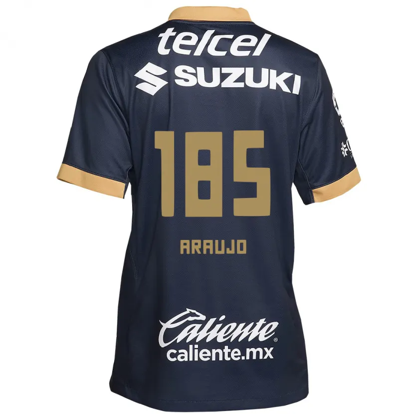 Danxen Niño Camiseta Andrés Araujo #185 Obsidiana Dorada Blanca 2ª Equipación 2024/25 La Camisa México