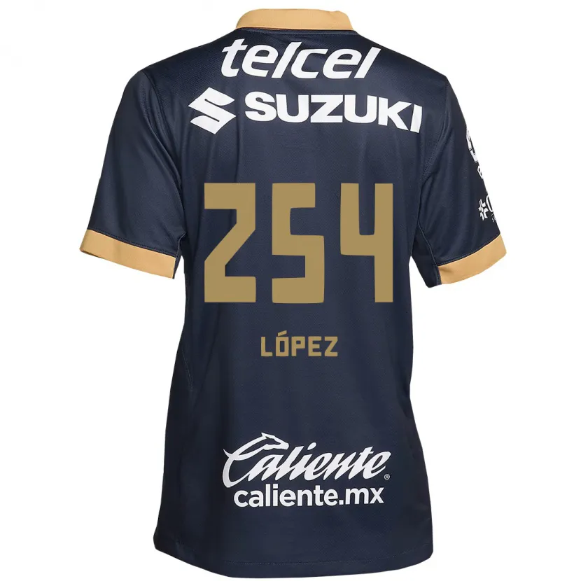 Danxen Niño Camiseta Santiago López #254 Obsidiana Dorada Blanca 2ª Equipación 2024/25 La Camisa México