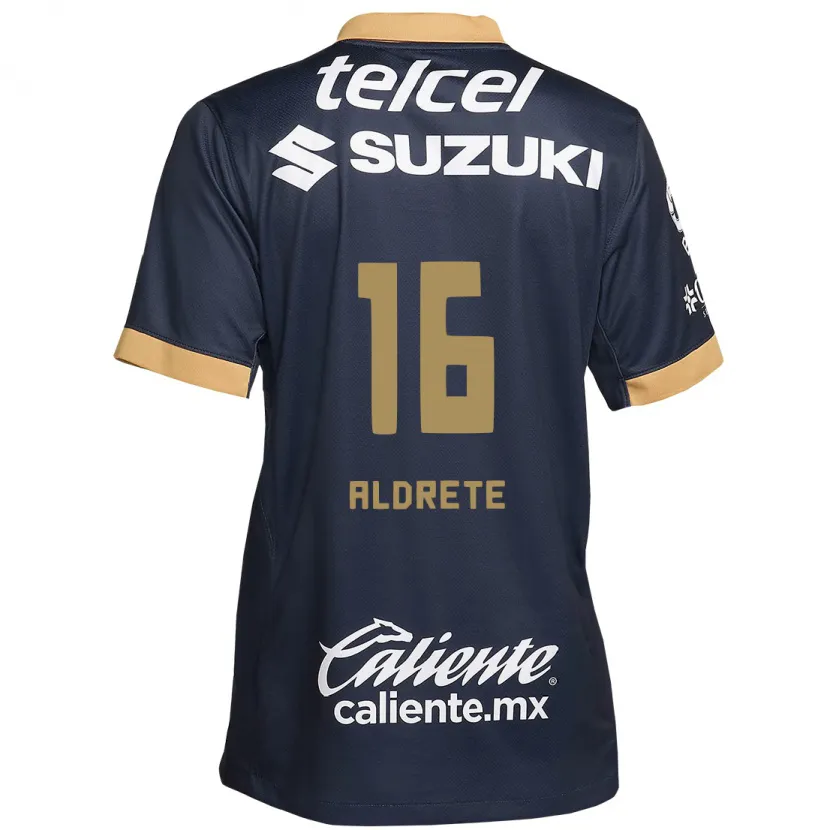 Danxen Niño Camiseta Adrián Aldrete #16 Obsidiana Dorada Blanca 2ª Equipación 2024/25 La Camisa México