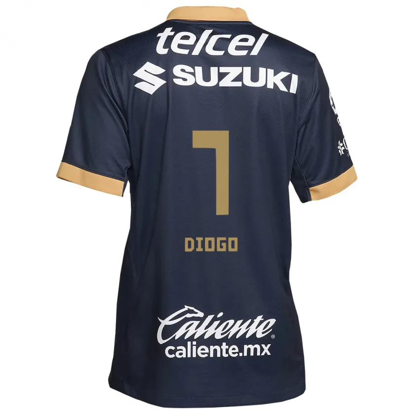Danxen Niño Camiseta Diogo #7 Obsidiana Dorada Blanca 2ª Equipación 2024/25 La Camisa México