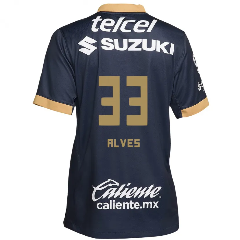 Danxen Niño Camiseta Dani Alves #33 Obsidiana Dorada Blanca 2ª Equipación 2024/25 La Camisa México