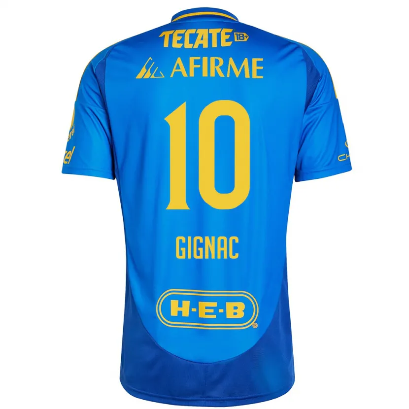Danxen Niño Camiseta André-Pierre Gignac #10 Azul Amarillo 2ª Equipación 2024/25 La Camisa México