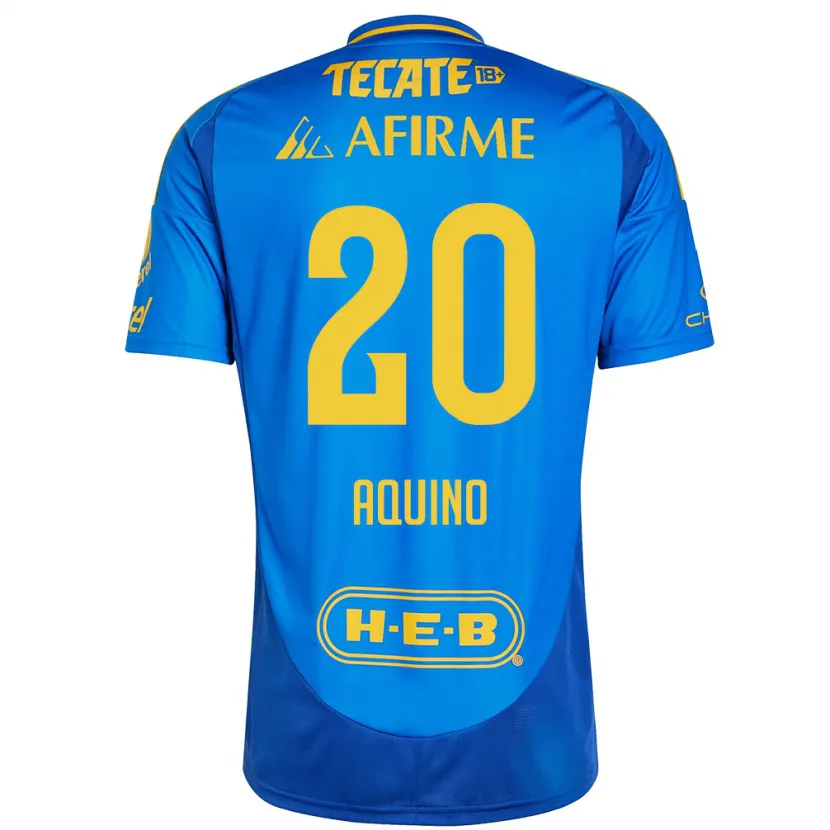 Danxen Niño Camiseta Javier Aquino #20 Azul Amarillo 2ª Equipación 2024/25 La Camisa México