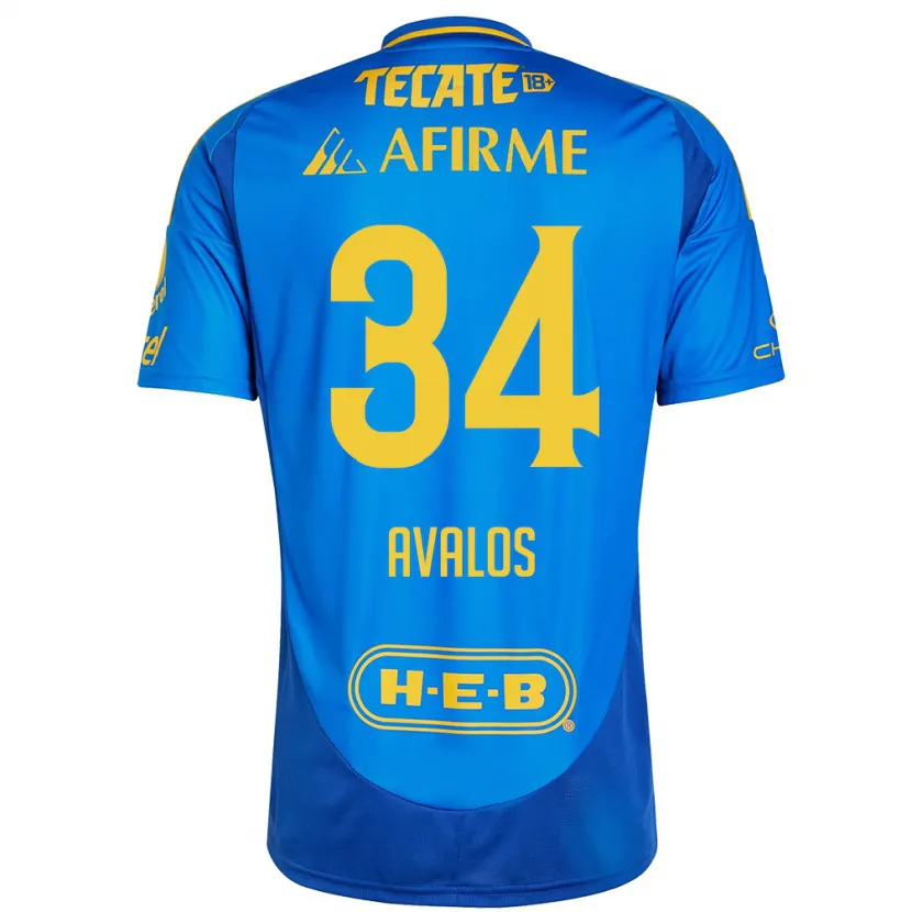Danxen Niño Camiseta Erick Avalos #34 Azul Amarillo 2ª Equipación 2024/25 La Camisa México