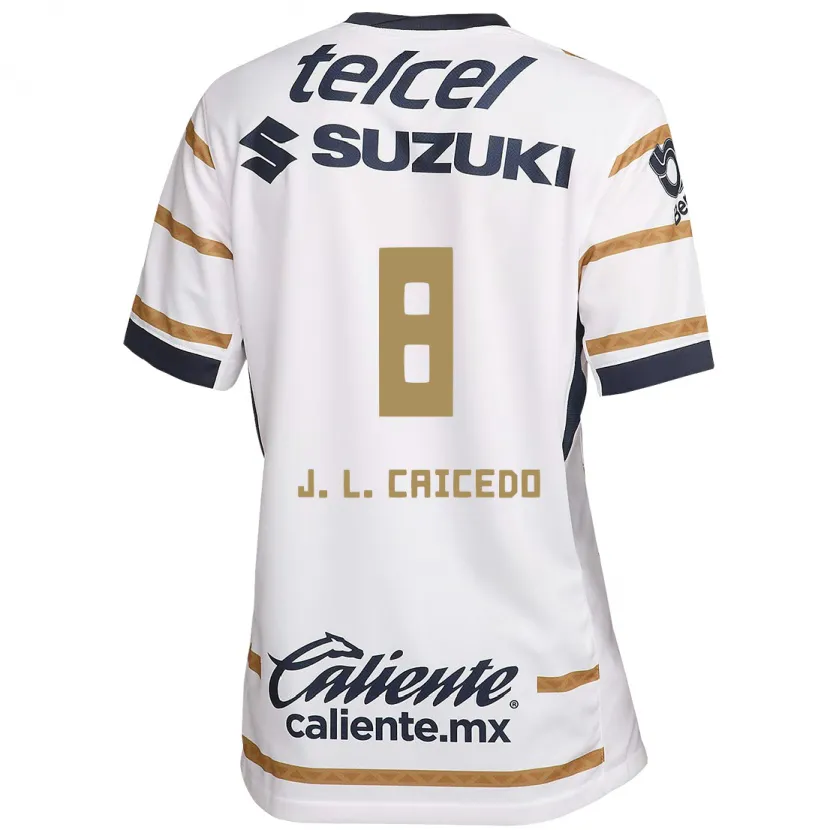 Danxen Hombre Camiseta José Caicedo #8 Obsidiana Blanca 1ª Equipación 2024/25 La Camisa México