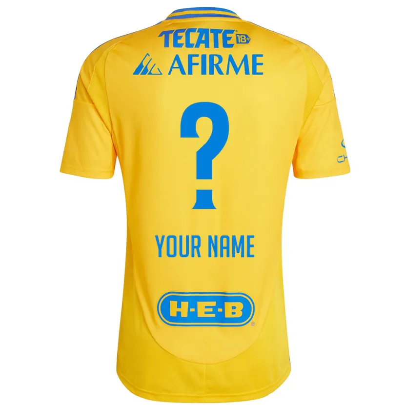 Danxen Hombre Camiseta Su Nombre #0 Oro Amarillo 1ª Equipación 2024/25 La Camisa México