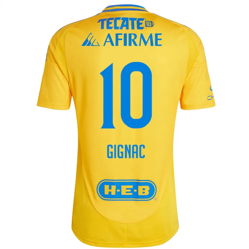 Danxen Hombre Camiseta André-Pierre Gignac #10 Oro Amarillo 1ª Equipación 2024/25 La Camisa México